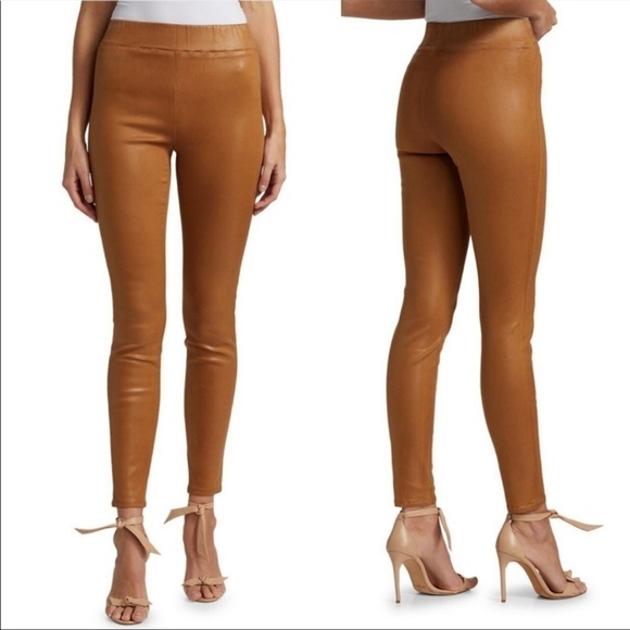L'Agence Tan Brown Rochelle Coated High Waisted Pull-On Skinny Jean EUC XS